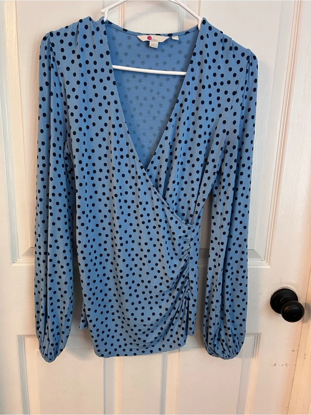 Boden Elodie Faux Wrap Top Long Sleeve Polkadot Womens Size 8